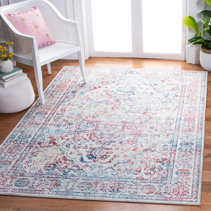 SAFAVIEH Traditional Rug for Living Room, Dining Room, Bedroom - Brentwood Collection, Short Pile, in Ivory and Blue, 183 X 274 cm