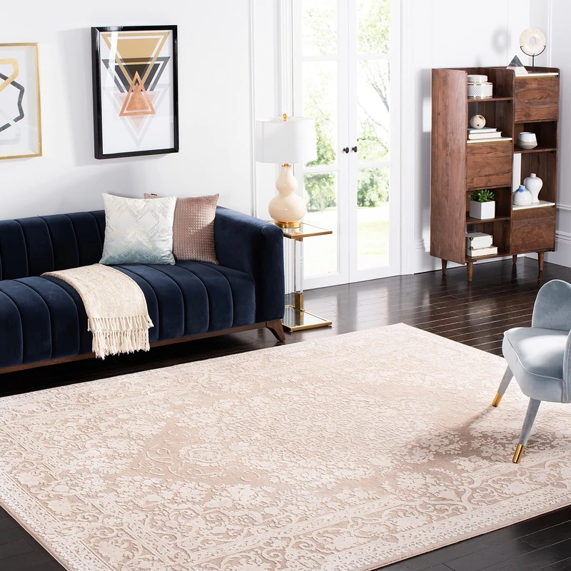 Safavieh Contemporary Rug for Living Room, Dining Room, Bedroom - Reflection Collection, Short Pile, in Beige and Ivory, 274 X 366 cm