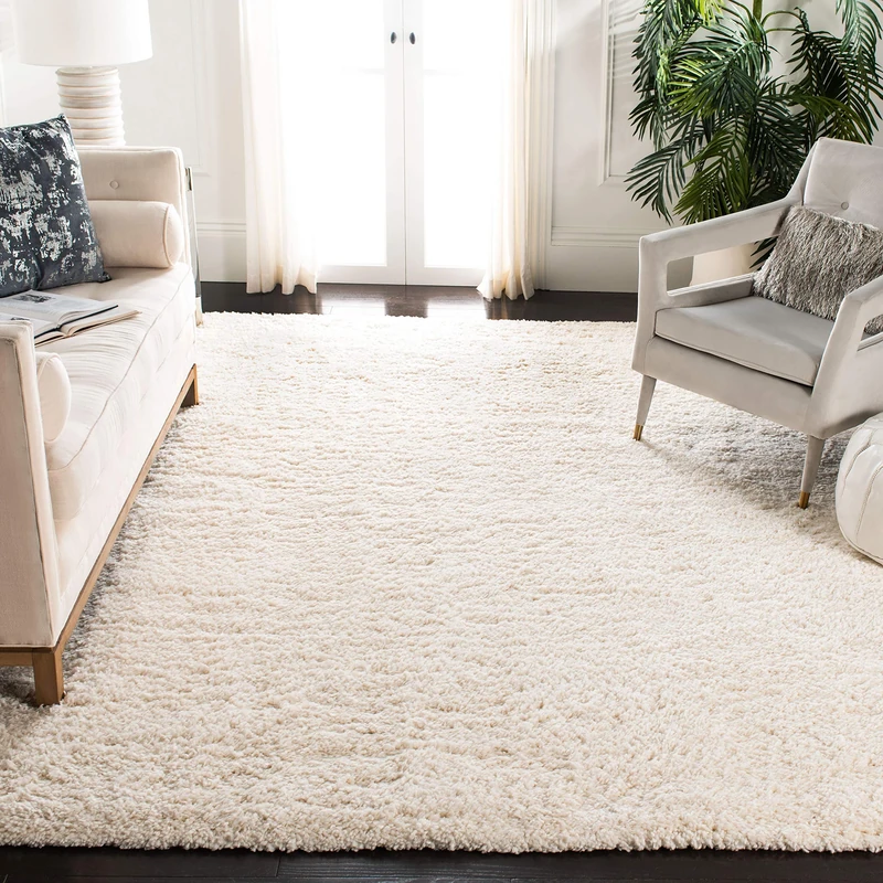 SAFAVIEH Shag Rug for Living Room, Dining Room, Bedroom - Fontana Shag Collection, Short Pile, in Ivory, 91 X 152 cm