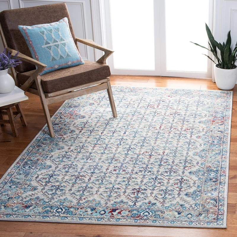 SAFAVIEH Traditional Rug for Living Room, Dining Room, Bedroom - Brentwood Collection, Short Pile, in Ivory and Blue, 91 X 152 cm