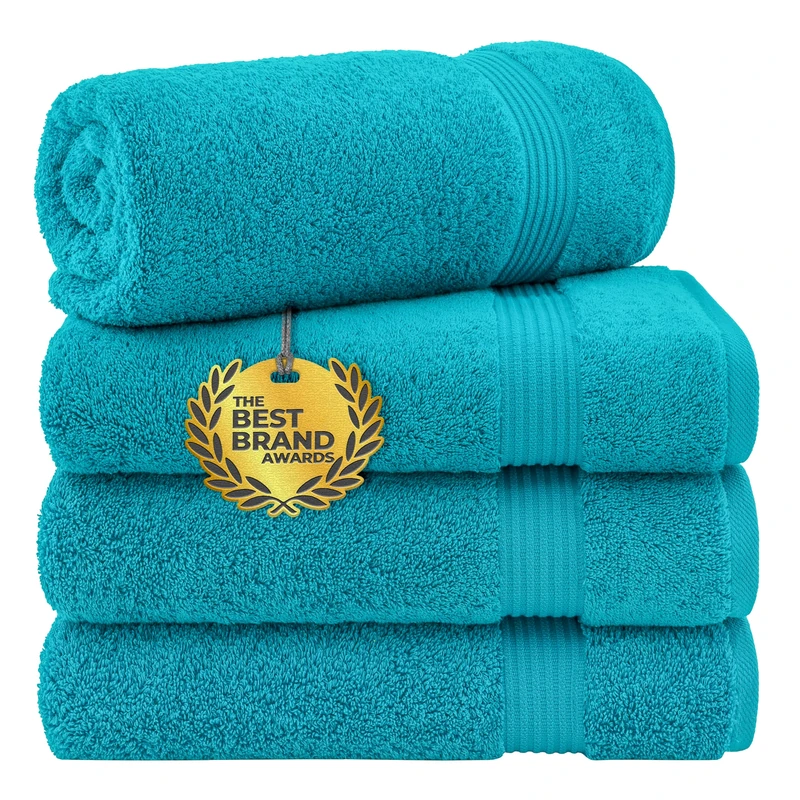 Cotton Paradise Bath Towels for Bathroom, 100% Cotton 4 Piece Turkish Bath Towel Set, Soft Plush Towels Clearance Bathroom Set, Aqua Blue Bath Towels