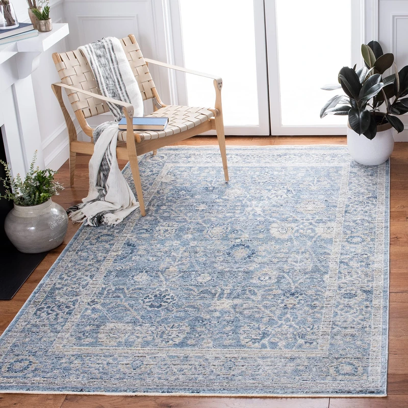 Safavieh Traditional Rug for Living Room, Dining Room, Bedroom - Dream Collection, Short Pile, in Grey and Turquoise, 152 X 244 cm