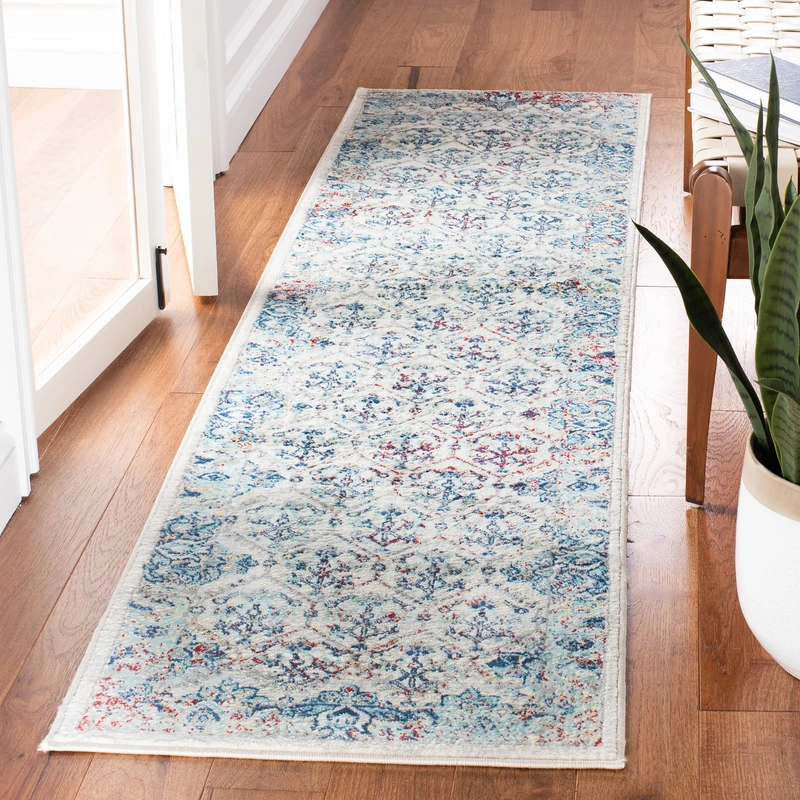 Safavieh Traditional Rug for Living Room, Dining Room, Bedroom - Brentwood Collection, Short Pile, in Ivory and Blue, 61 X 244 cm