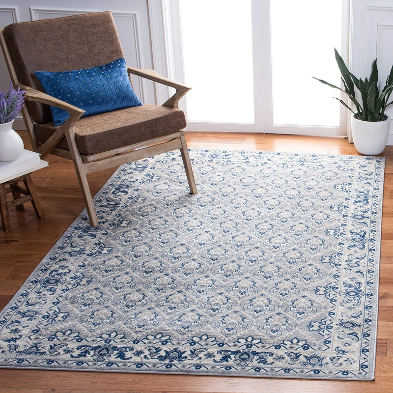 SAFAVIEH Traditional Rug for Living Room, Dining Room, Bedroom - Brentwood Collection, Short Pile, in Grey and Blue, 122 X 183 cm