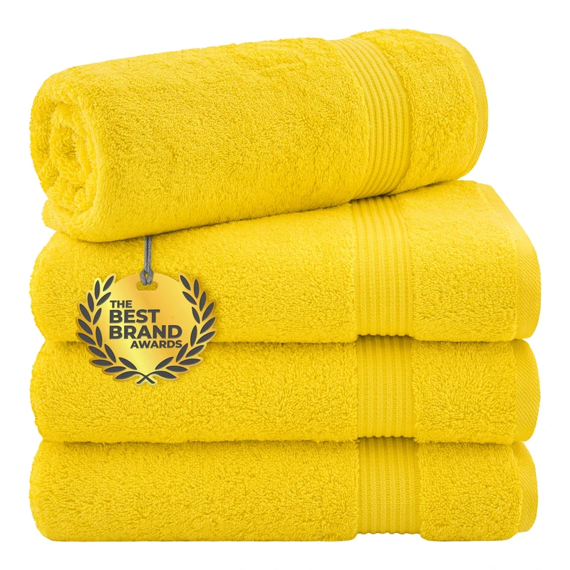 Cotton Paradise 4 Piece Turkish Bath Towels for Bathroom, 100% Cotton Extra Large Soft Plush Towels Bathroom Set, Yellow