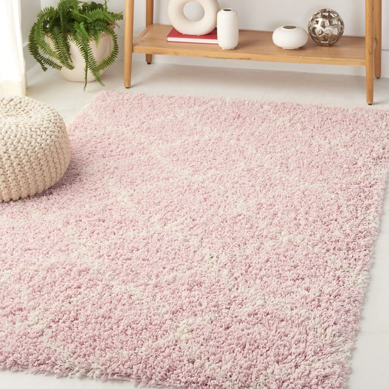 Safavieh Shaggy Indoor Woven Rectangle Area Rug, Hudson Shag Collection, SGH282, in Pink/Ivory, 122 x 183 cm for Living Room, Bedroom or Any Indoor Space