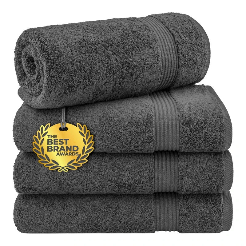 Cotton Paradise Bath Towels for Bathroom, 100% Cotton 4 Piece Turkish Bath Towel Set, Soft Plush Towels Clearance Bathroom Set, Dark Gray Bath Towels