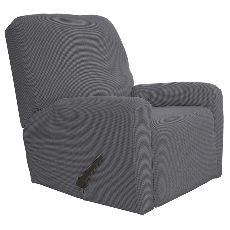 Easy-Going Recliner Stretch Sofa Slipcover Sofa Cover 4-Pieces Furniture Protector Couch Soft with Elastic Bottom Kids Spandex Jacquard Fabric Small Checks(Large,Gray)