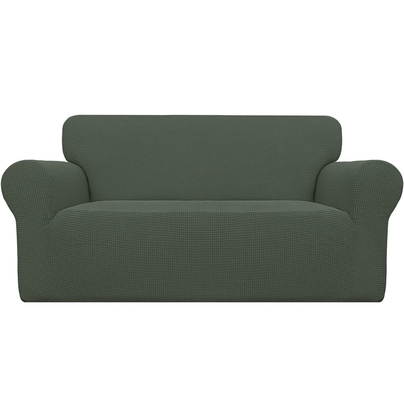 Easy-Going Stretch Loveseat Slipcover 1-Piece Sofa Cover Furniture Protector Couch Soft with Elastic Bottom for Kids Polyester Spandex Jacquard Fabric Small Checks(Loveseat, Olive Green)
