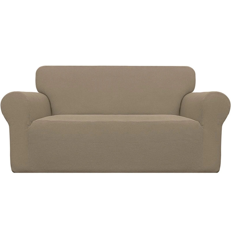 Easy-Going Stretch Loveseat Slipcover 1-Piece Sofa Cover Furniture Protector Couch Soft with Elastic Bottom for Kids Polyester Spandex Jacquard Fabric Small Checks(Loveseat, Natural)