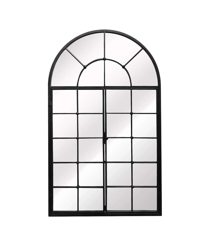 Aspect Arched Window Wall Mirror,Metal Window Pane Mirror,Black (Black, 70(W) x3(D) x115(H) cm) M49BK
