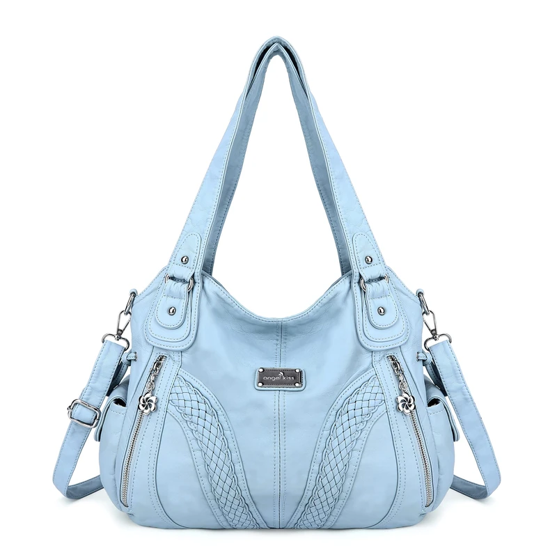 Purses and Handbags Women Fashion Tote Bag Shoulder Bags Top Handle Satchel Purses Washed Synthetic Leather Handbag, 1-l.blue, 13.8 * 4.7 * 11.8 inches