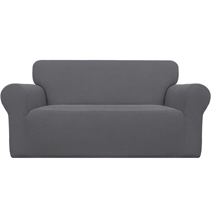 Easy-Going Stretch Loveseat Slipcover 1-Piece Sofa Cover Furniture Protector Couch Soft with Elastic Bottom for Kids Polyester Spandex Jacquard Fabric Small Checks(Loveseat, Gray)