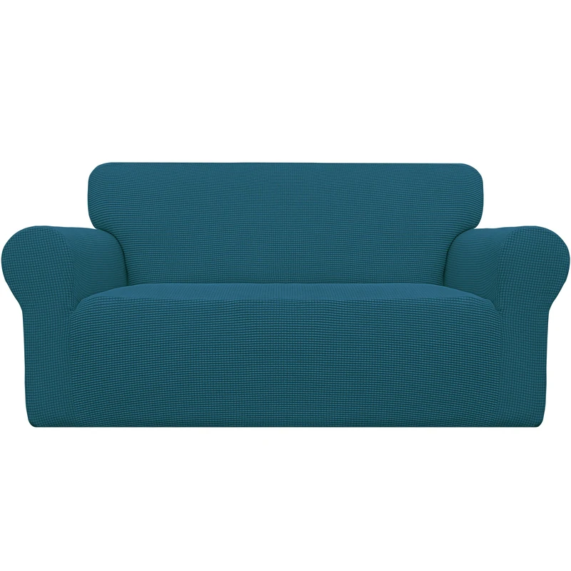Easy-Going Stretch Loveseat Slipcover 1-Piece Sofa Cover Furniture Protector Couch Soft with Elastic Bottom for Kids Polyester Spandex Jacquard Fabric Small Checks(Loveseat, Deep Teal)