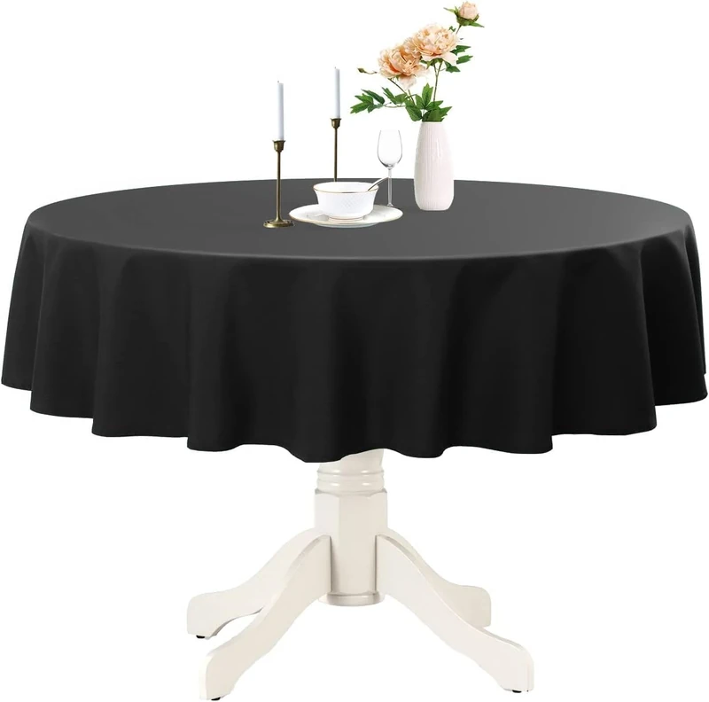 Romanstile Round Waterproof Tablecloth, Stain Resistant Washable Table Cloths Wrinkle Free Polyester Table Covers for Kitchen Dining Party Wedding Indoor and Outdoor - Black, 90 Inch