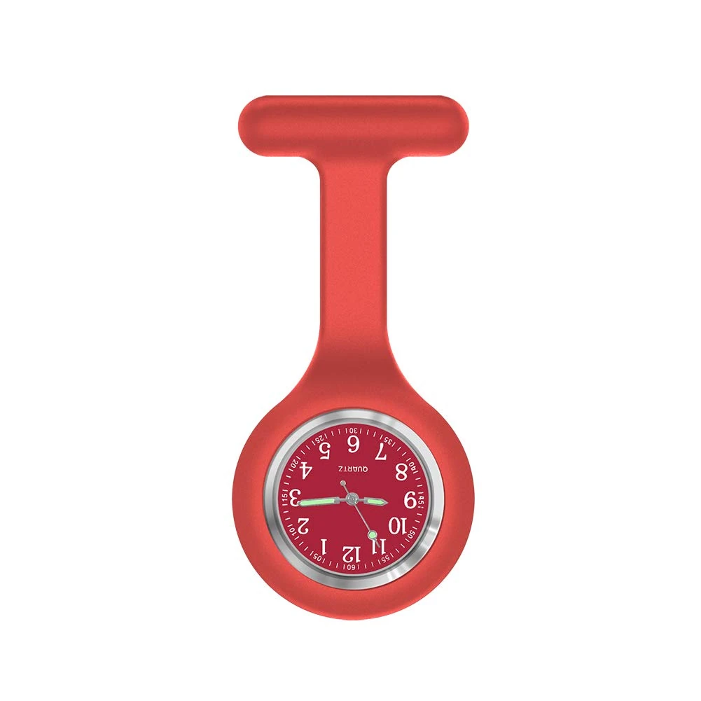 Nurse Watch Brooch, Silicone with Pin/Clip, Glow in Dark Design, Health Care Nurse Doctor Paramedic Medical Brooch Fob Watch (Red)