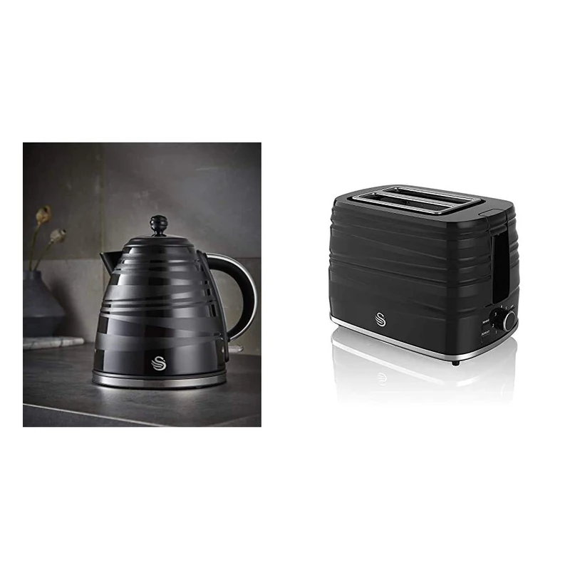Swan Symphony 1.7 Litre Jug Kettle and 2 Slice Toaster Black - Image 1