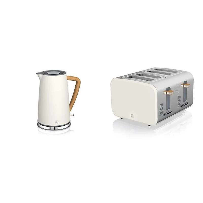 Swan Nordic 1.7 Litre Jug Kettle and 4 Slice Toaster Slate Cotton White - Image 1