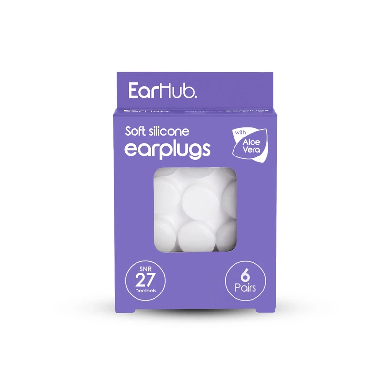 EarHub - Sleepwell Soft Premium Silicone Earplugs 6 Pairs of Reusable & Custom Fit, Best Used for Sleep, Travel, Water Sports, Work, Study & Concerts. Travel Case Included.