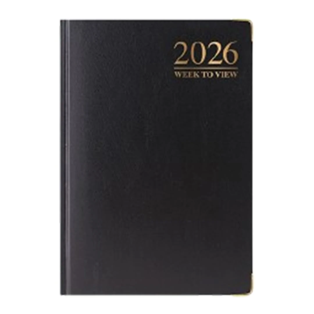 1ABOVE 2026 A5 Week-to-View Diary Premium Hardback Planner with Gilt Edges, Metal Corners & 60 GSM Paper – Elegant Weekly Organizer for Business, Office & Home (Black)