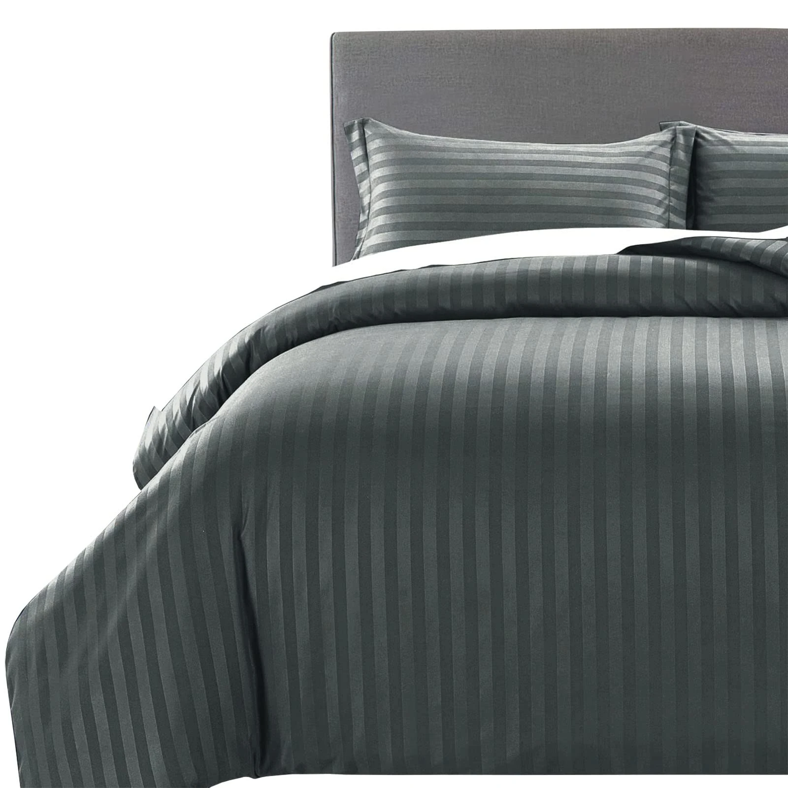 MOONLIGHT20015 Double Duvet Set Reversible Stripes Satin Double Bedding Set with 2 Pillowcases Soft Hypoallergenic Duvet Cover (Charcoal 200x200 CM)
