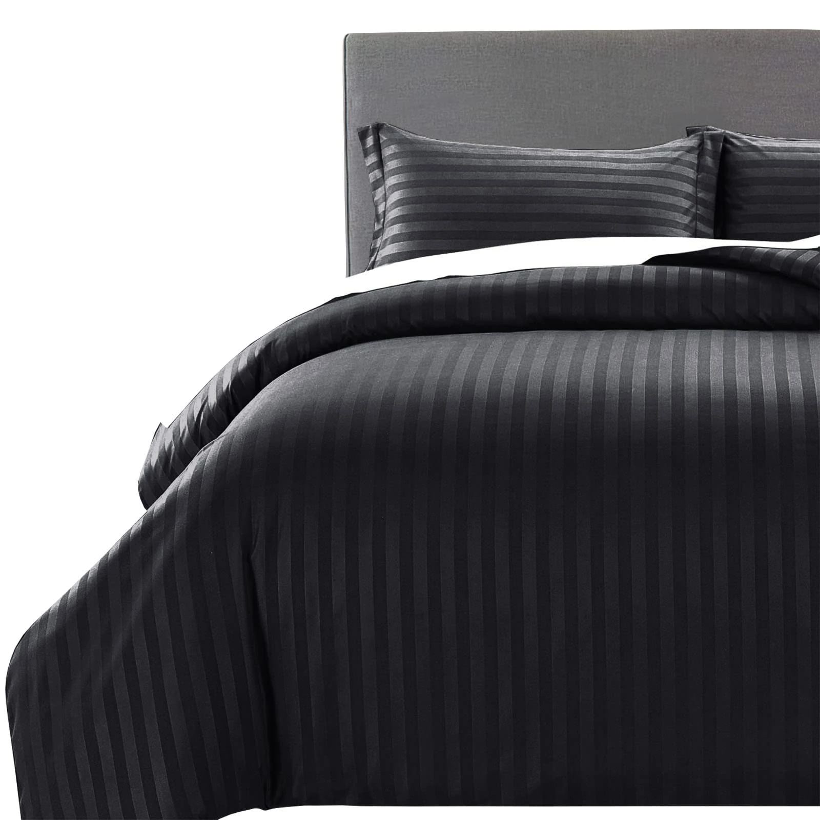 MOONLIGHT20015 Double Duvet Set Reversible Stripes Satin Double Bedding Set with 2 Pillowcases Soft Hypoallergenic Duvet Cover (Black 200x200 CM)