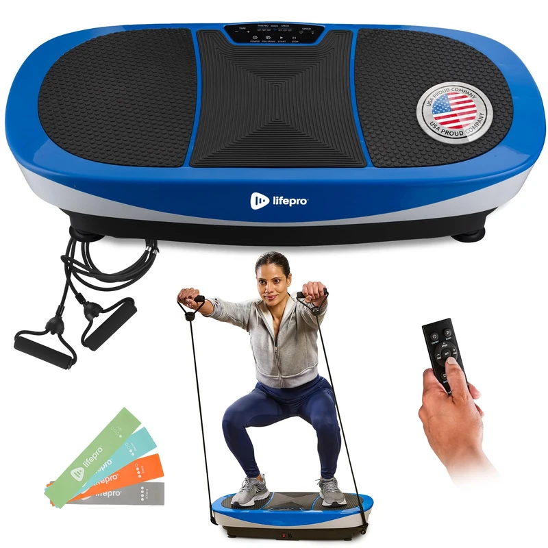 LifePro Rumblex Max 4D Blue Vibration Plate Exercise Machine with Loop Resistance Bands - Full Body Workout Equipment for Home Fitness, Shaping, Training, Recovery, Weight Loss (Blue)
