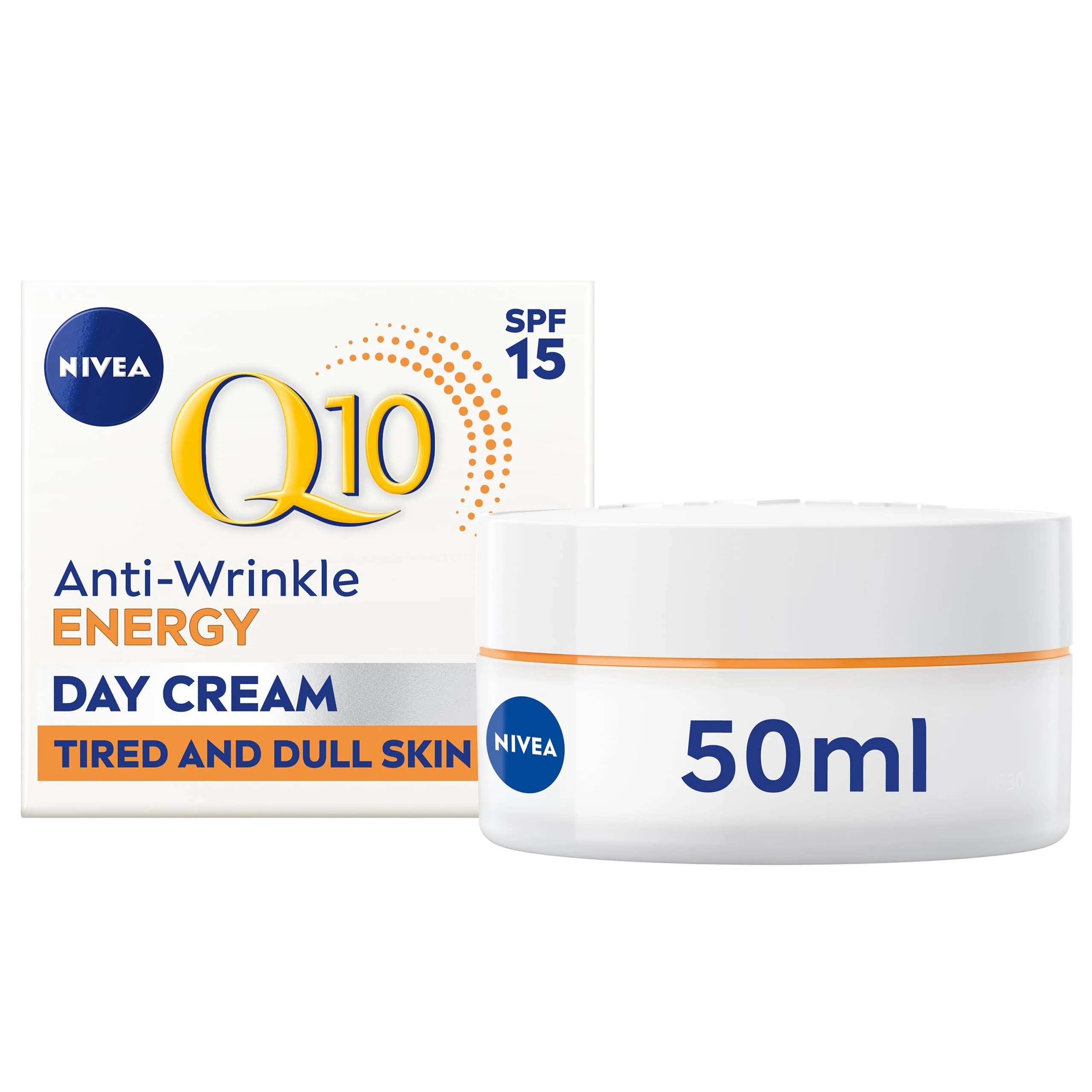 NIVEA Q10 Anti-Wrinkle Energy Radiance Boost Day Cream SPF 15 (50ml), Fast absorbing Anti-Wrinkle Moisturiser with Vitamin C, Day Cream for immediately refreshed and healthy glowing skin