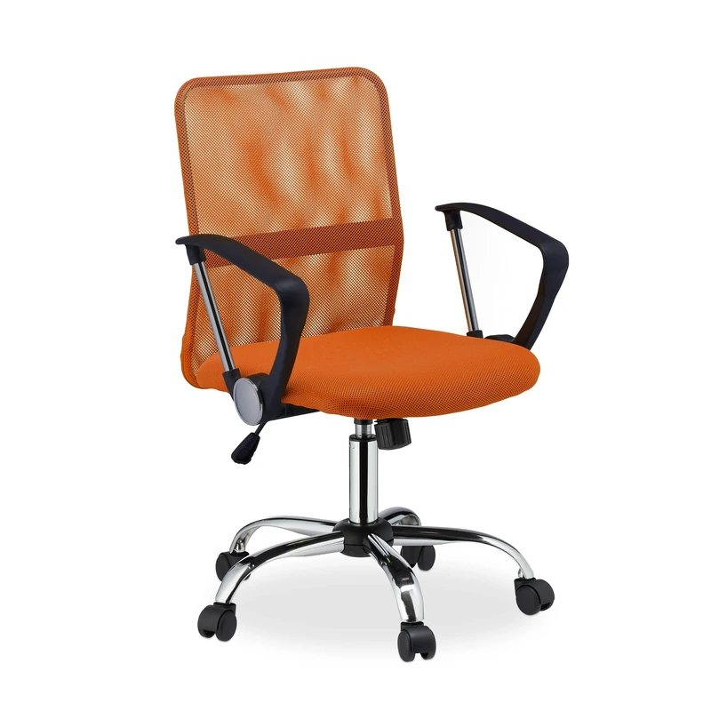 Relaxdays Office Chair, 360° Rotatable, Height-Adjustable, Ergonomic, 120 kg Load Capacity, Mesh, HBT 101 x 62 x 62 cm, Orange