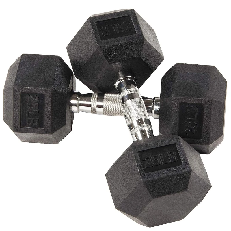 BalanceFrom Rubber Encased Hex Dumbbell in Pairs or Singles, Black