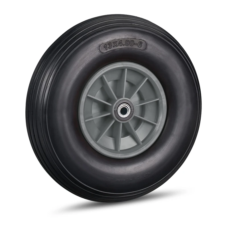 Relaxdays Wheelbarrow Wheel 4.00-6, Solid Rubber & Plastic Rim, 3 Adapters, Max 100 kg, in Black/Grey