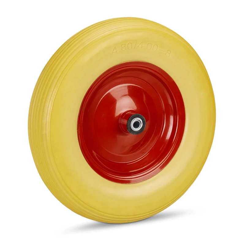 Relaxdays Wheelbarrow Wheel, 4.80 4.00-8 Solid Rubber, Steel Rim, Flat-Free Spare Tire, 100kg Capacity, Yellow-Red