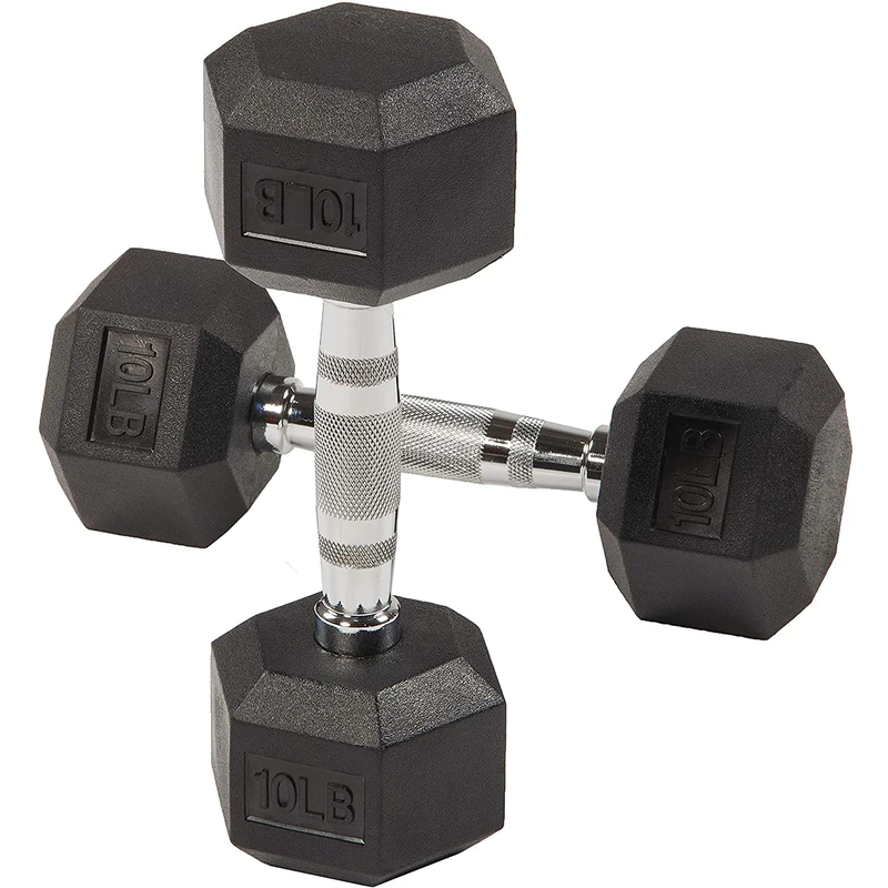 BalanceFrom Rubber Encased Hex Dumbbell in Pairs or Singles, Black