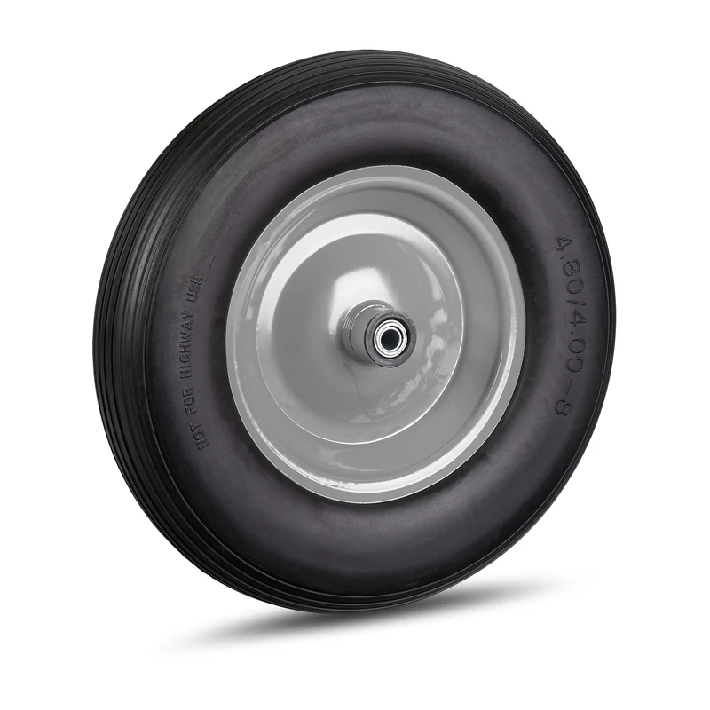 Relaxdays Wheelbarrow Wheel, 4.80 4.00-8 Solid Rubber, Steel Rim, Flat-Free Spare Tire, 100kg Capacity, Black-Grey