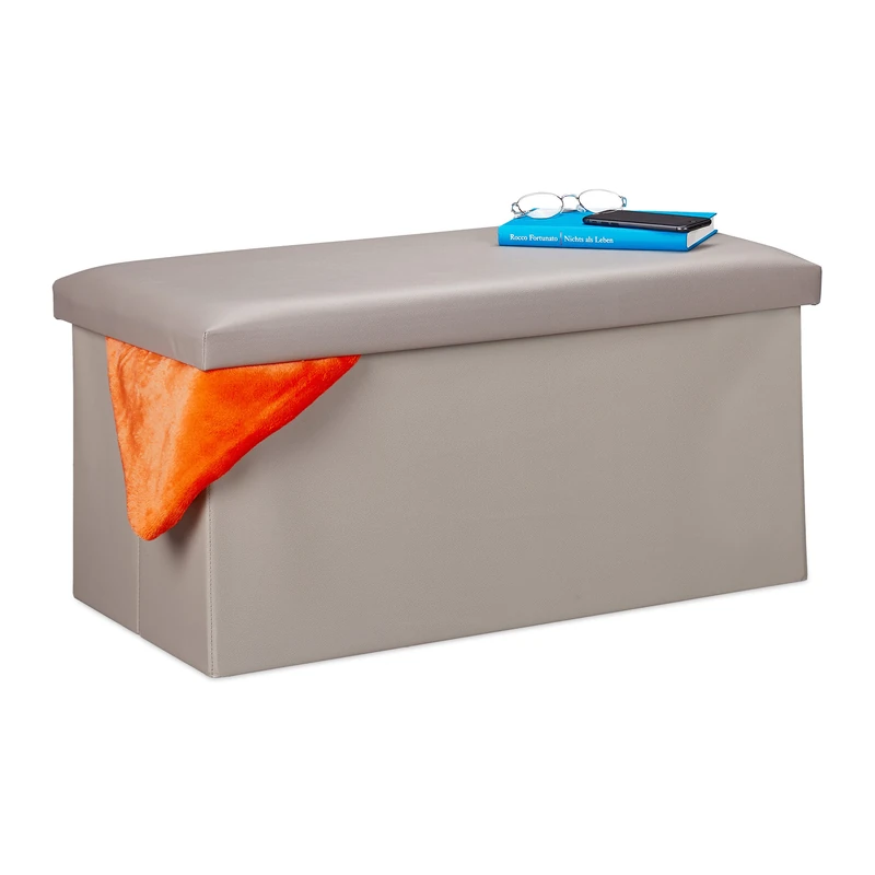 Relaxdays Storage Bench, Artificial Leather, 84 L Capacity, H x W x D: approx. 37.5 x 76.5 x 38.5 cm, Grey - Image 1