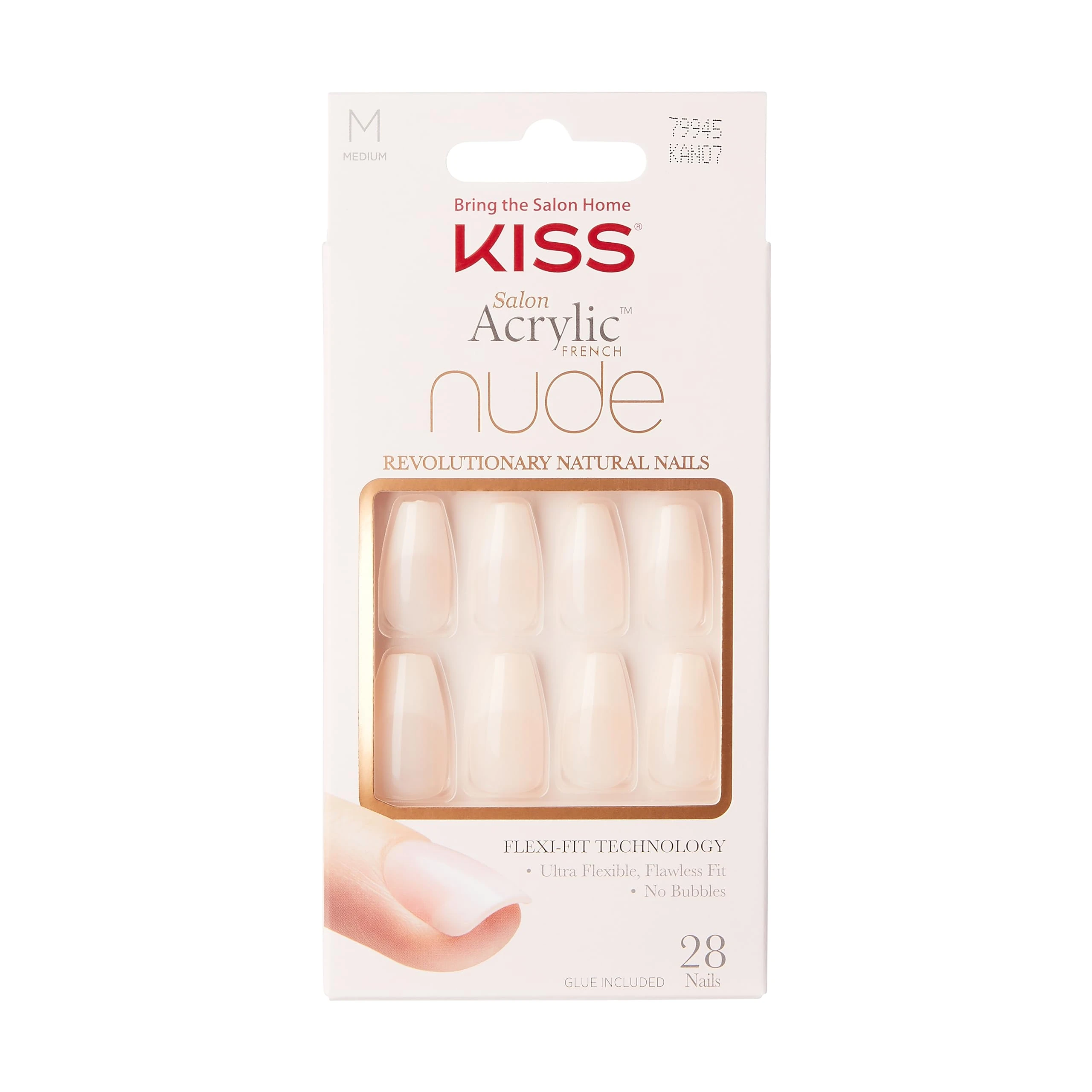 KISS Salon Acrylic French Nude Collection, Leilani, Medium Length Nude Fake Nails, Includes 28 False Nails, Nail Glue, Nail File, and Manicure Stick