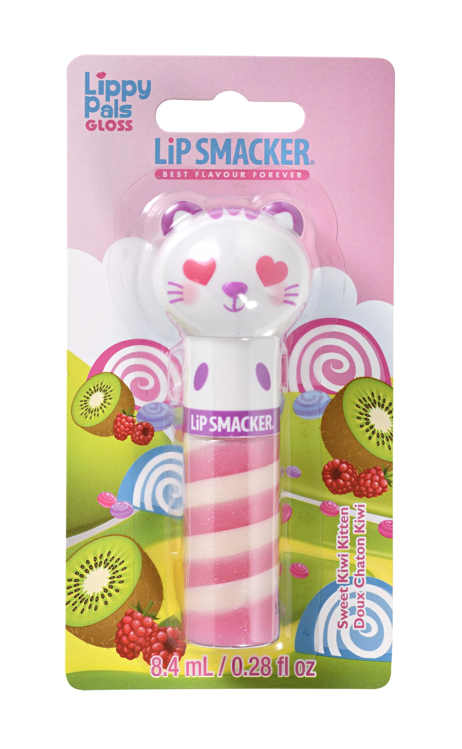 Lip Smacker - Lippy Pal Swirl Gloss Collection - Kitten Lip Gloss for Kids - Kiwi Flavour - Lip Gloss for Girls with Animal Figures - Kitten Single Blister Pack