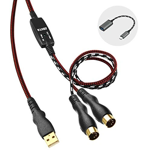 EBXYA USB MIDI Cable USB to 5 Pin MIDI Interface 1.5M/5FT MiDi In-Out Converter Keyboard to PC/Mac/Laptop for Music Editing&Recording Track work with Windows/Mac