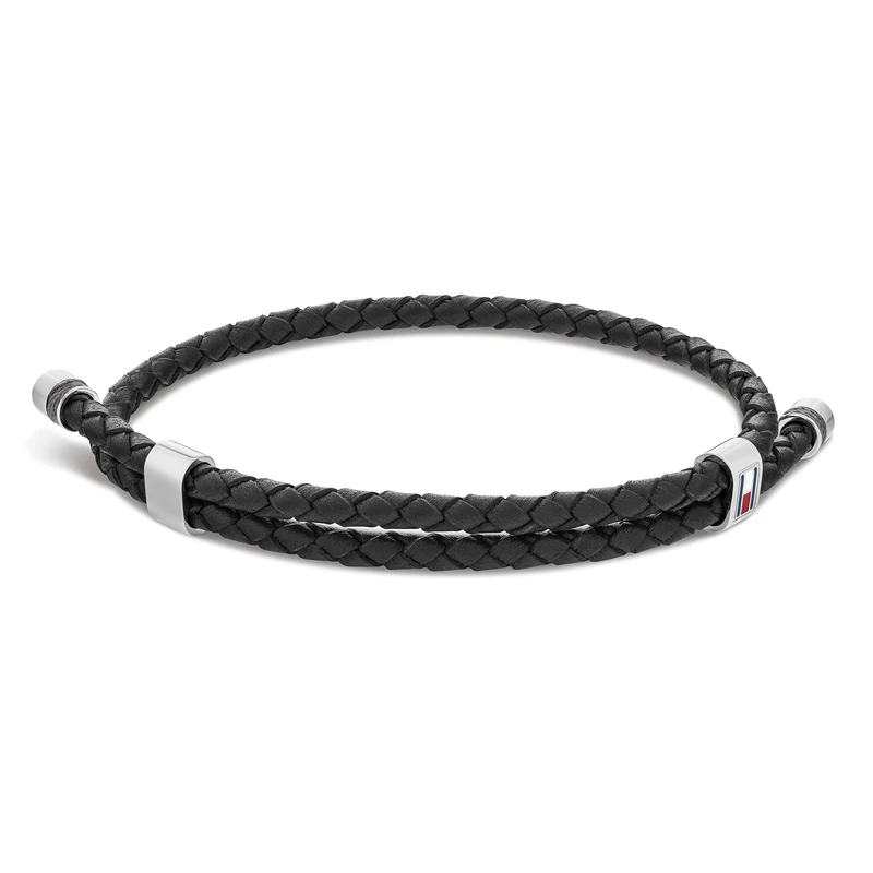 Tommy Hilfiger Men's Braided Black Leather Bracelet 2790224