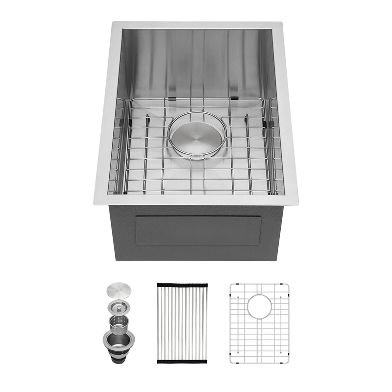 Kichae 14 Inch Small Kitchen Sink Undermount 14 x 18 Bar Prep Sink Undermount 18 Gauge Stainless Steel Deep Single Bowl RV Basin Handmade Round Corner