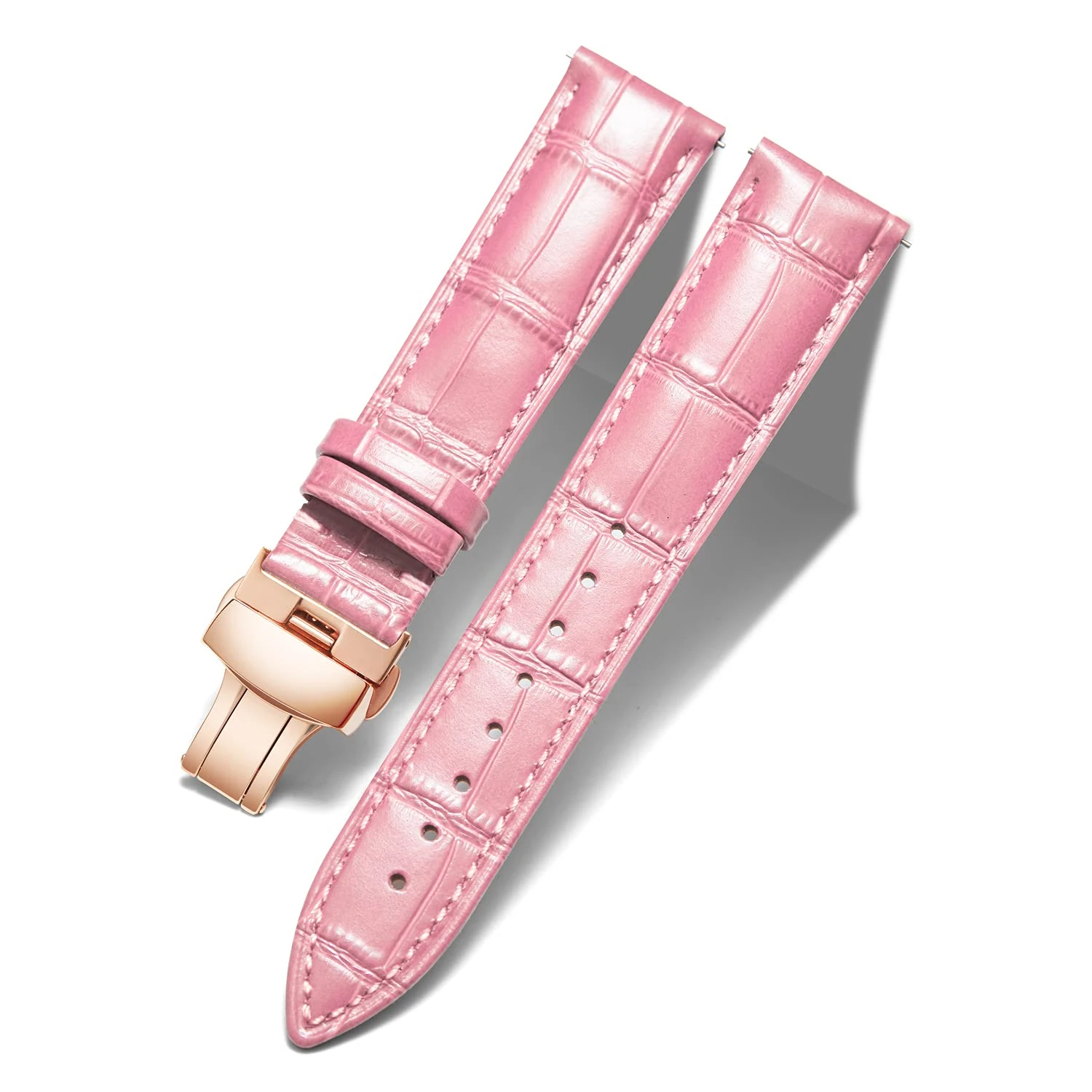 BINLUN Leather Watch Bands Replacement Alligator Pattern Watch Strap for Men Women with Silver/Gold/Rose Gold Butterfly Deployment Buckle(Pink-RG,18mm)