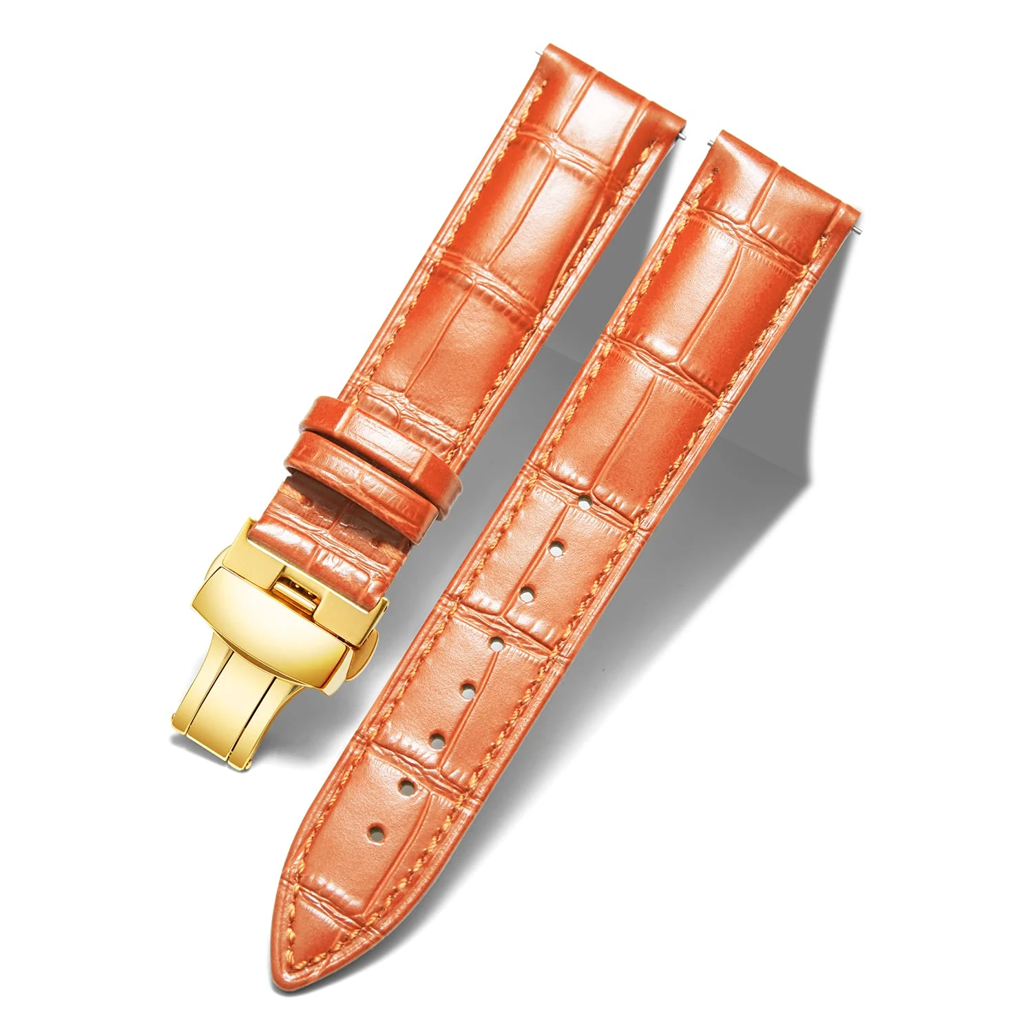 BINLUN Leather Watch Bands Replacement Alligator Pattern Watch Strap for Men Women with Silver/Gold/Rose Gold Butterfly Deployment Buckle(Orange-G,13mm)