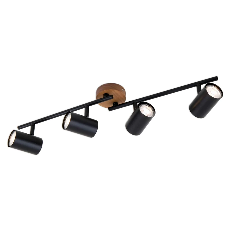 Briloner Leuchten 2920-045 Spotlight, Retro, Vintage Ceiling Light, can be rotated and swivelled, 4X GU10, Metal and Wood, Black, 682 x 90 x 145 mm (L x W x H)