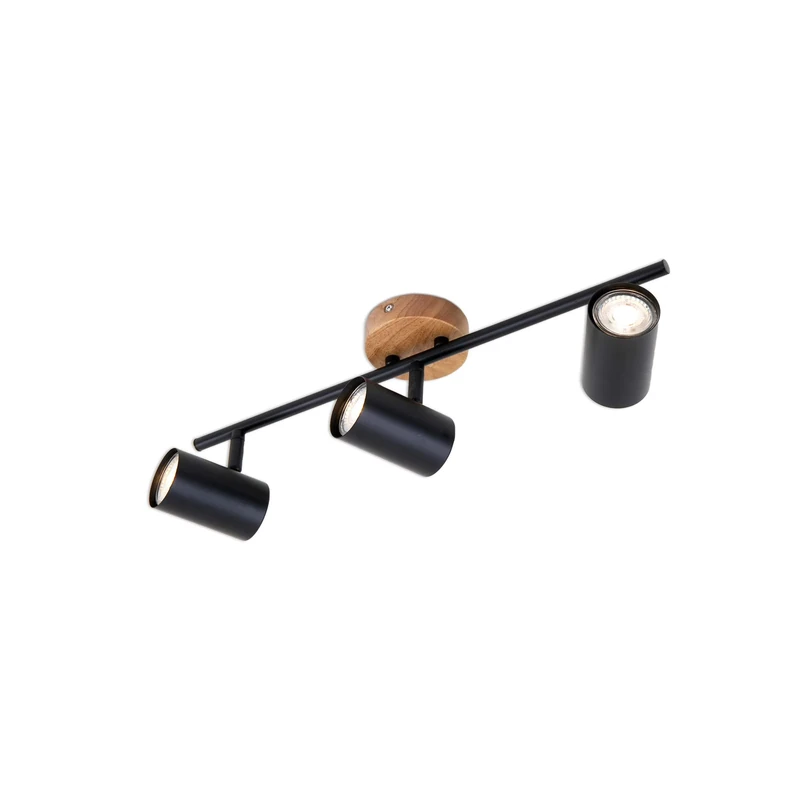 BRILONER Leuchten, Retro Spotlight, Vintage Ceiling Light, can be rotated and swivelled, 3 x GU10, Metal and Wood, Black, 473 x 90 x 143 mm (L x W x H), 2920-035