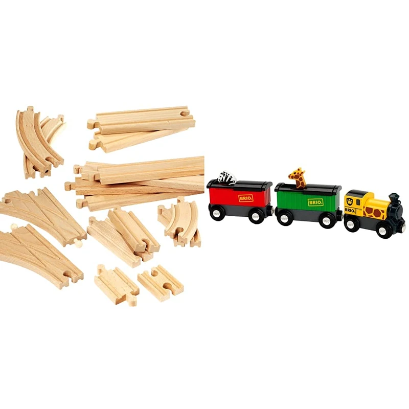BRIO World - Expansion Pack - Intermediate Wooden Train Track for Kids Age 3 Years Up & Accessories & World - Safari Train for Kids Age 3 Years Up - Compatible with all Railway Sets & Accessories