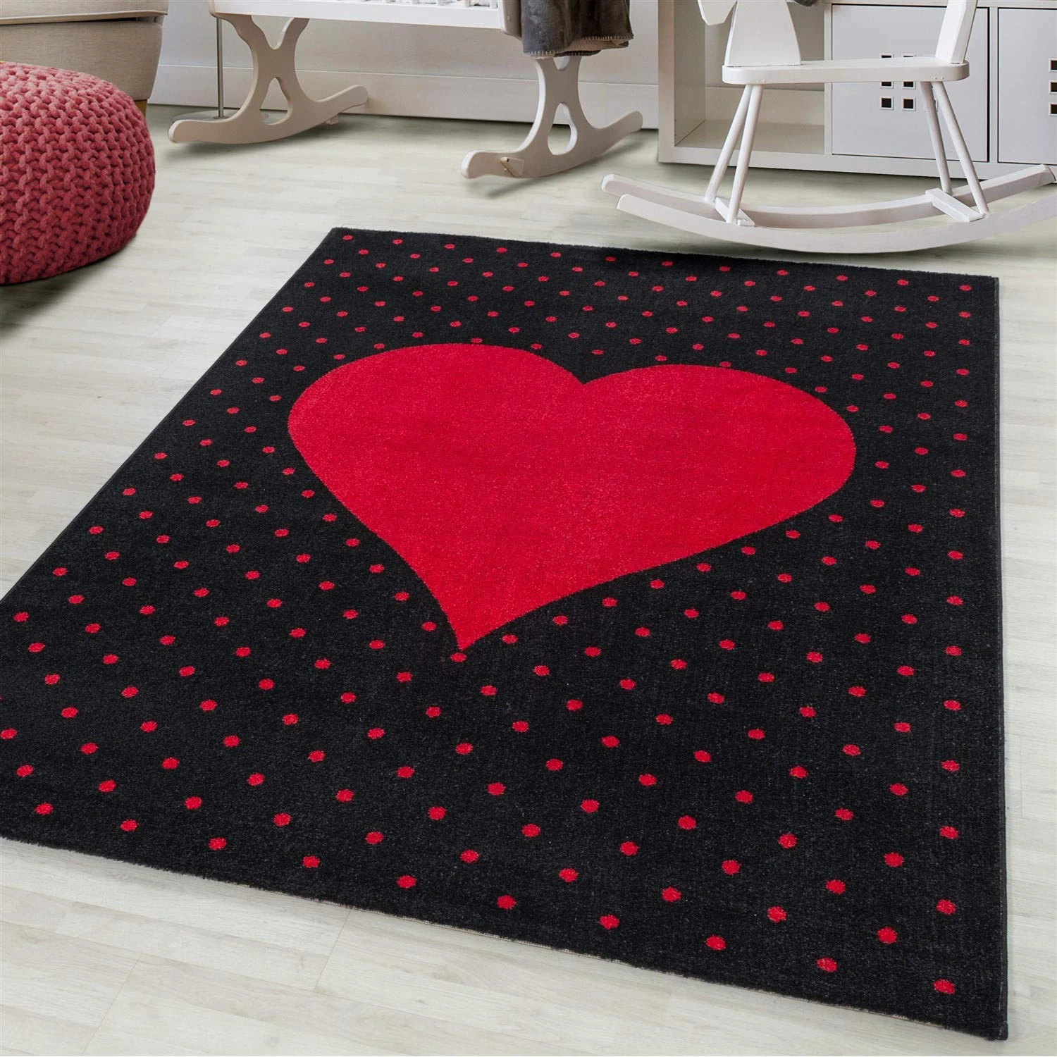 Bravich Kids Rug for Bedroom, Playroom, Nursery & Active Areas - Red Hearts Rug, Super Soft with Anti-Allergic Materials, Kids Rugs for Bedroom & Play Area