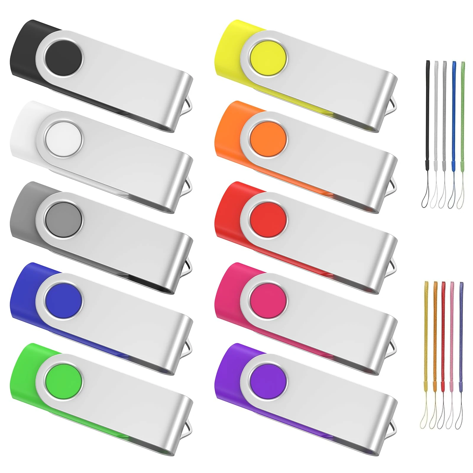 ABLAZE 8GB USB Stick 10 Pack Memory Stick 8GB USB 2.0 Flash Drive Swivel Design Pen Drive with LED Light and lanyards for Data Storage (10 Mixed Color)