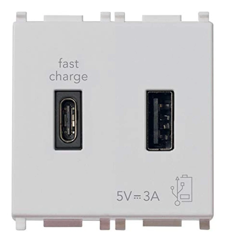 Vimar 14295.AC.SL Plana USB Socket 5V 3A, 1 USB Output Type A and 1 Type C, Total 3A for Charging a Device up to 3A or Two Devices simultaneously