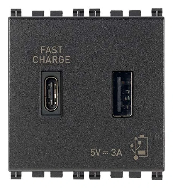 Vimar 19295.AC Arké USB Socket 5 V 3 A, 1 USB Output Type A and 1 Type C, Total 3 A for Charging a Device up to 3 A or Two Devices at The Same time