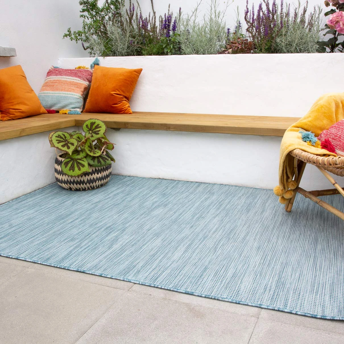 Durable Duck Egg Outdoor Flatweave Patio Rug Plastic Blue Textured Garden Weather Resistent Picnic Area Rugs 117cm x 170cm